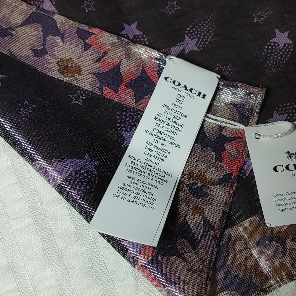 NWT Coach Dusty Lavender Glam Rock Lame Bandana Silk Blend - Picture 5 of 7